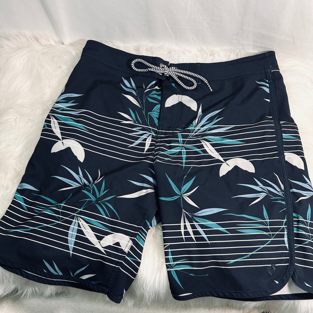 Hang Ten Mens Navy Blue‎ Tropical Palm Stripe Board Shorts Swim Trunks Size 32